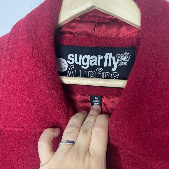 SugarFly Red Wool Blend Winter Fall Coat Jacket Size Medium - Picture 9 of 9